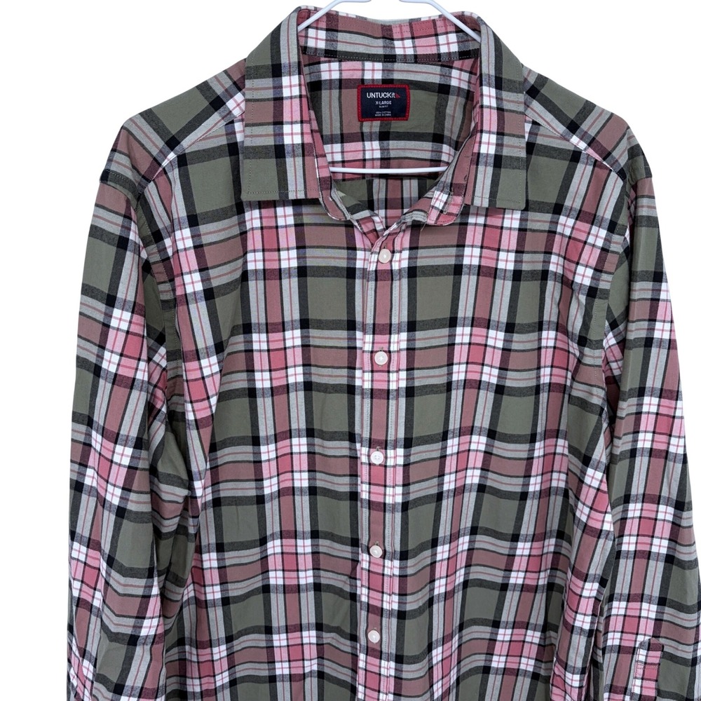 Plaid UNTUCKit Larson Flannel Shirt Mens XL Green Pink 41890 Casual Button Up